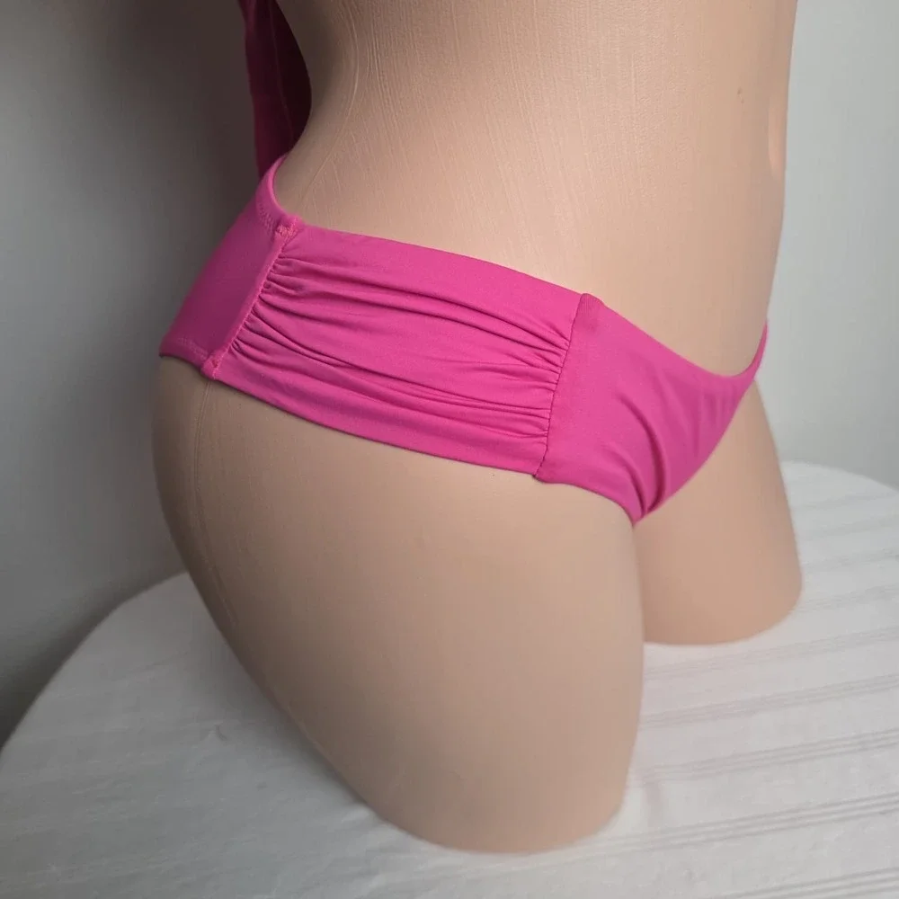 Cosabella Curvy Pink Convertible Halter Bandeau Bikini Set Ruched‎ Bottoms
